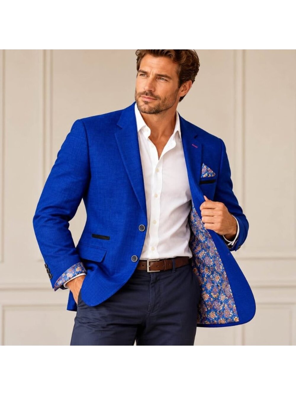 Guide London Cobalt Blue Blazer Sport Coat Paisley Lining NWT Size 44